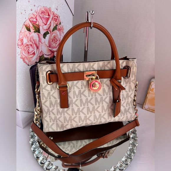 Michael Kors Hamilton vanilla and brown Logo Satchel Handbag or shoulder bag - Picture 7 of 13